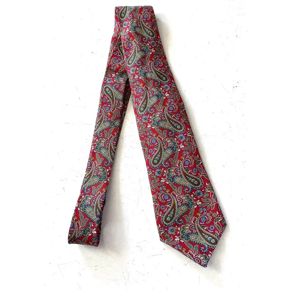 Daniel Cremieux Nwt Red Paisley Linen Silk Seven 7 Fold Hand Made Italy Neck Tie